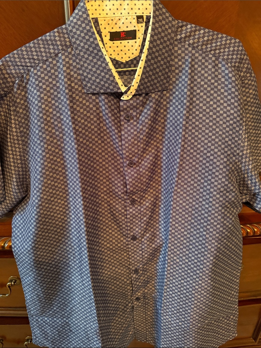Men's Short-Sleeve Checker Dress Shirt - Blue XX-Large BC collection